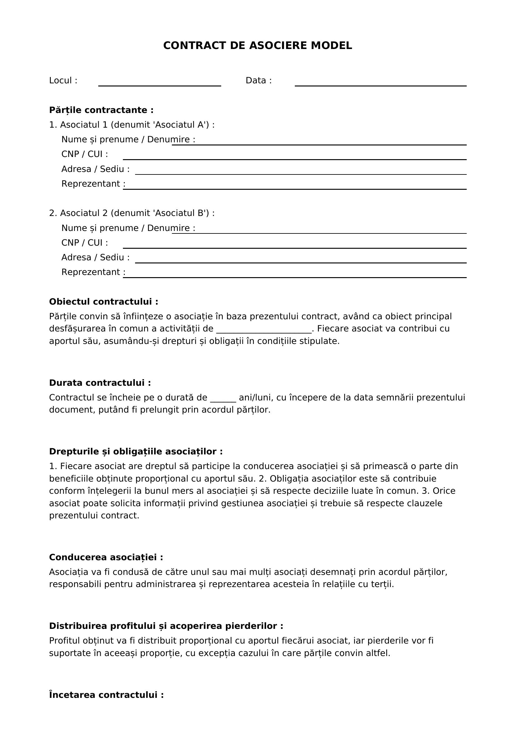 Contract De Asociere Model