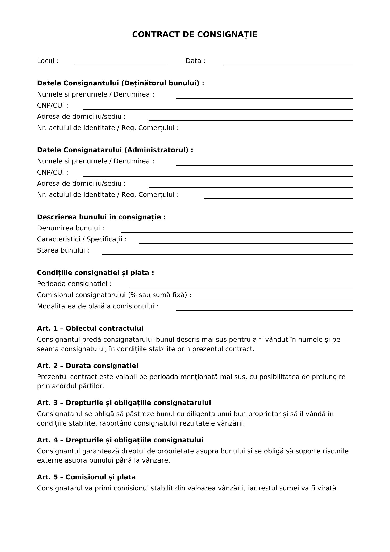 Contract De Consignatie Model