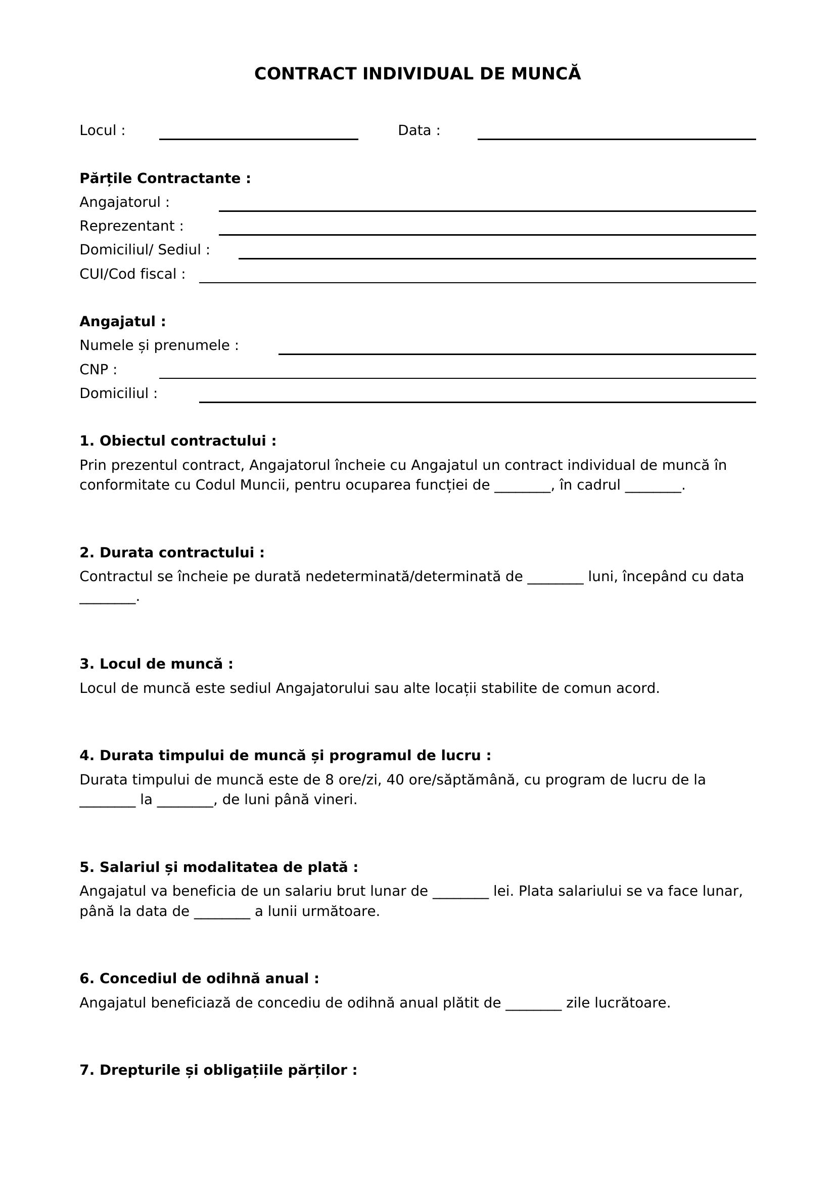 Contract Individual De Munca Model Completat