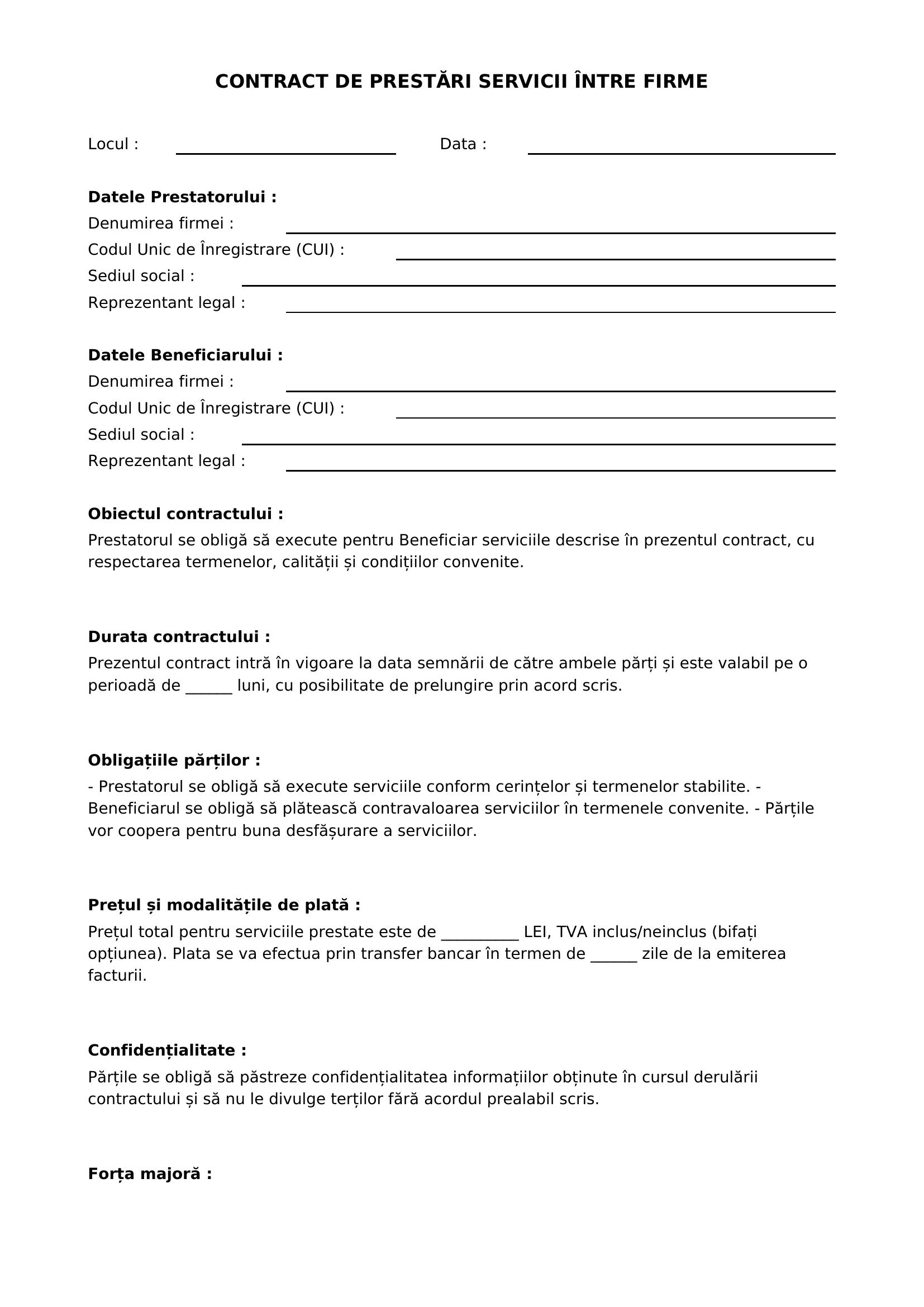 Contract Prestari Servicii Intre Firme