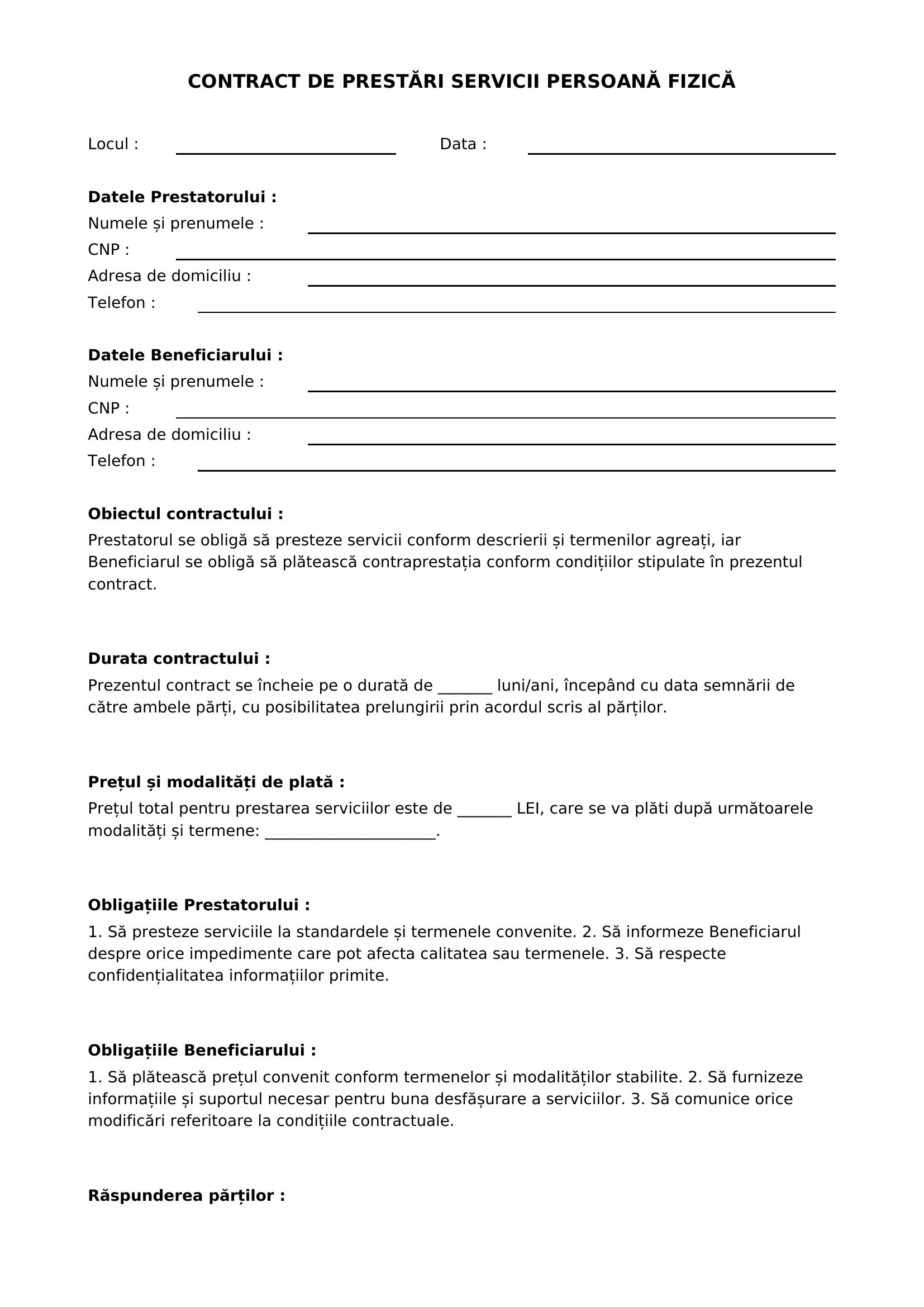 Contract Prestari Servicii Persoana Fizica
