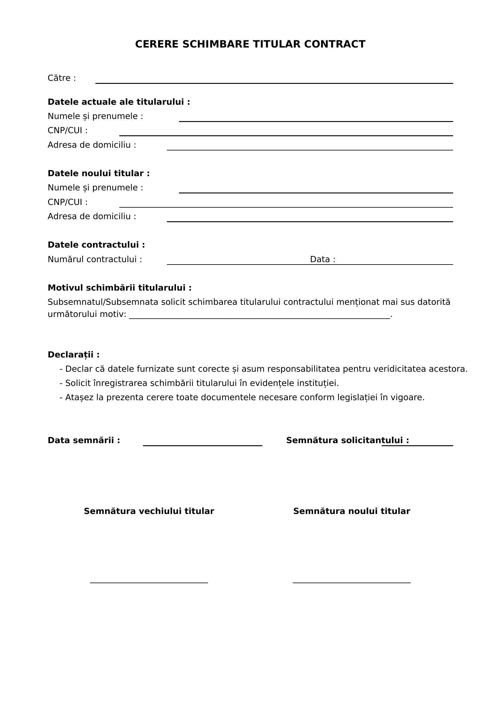 Model Cerere Schimbare Titular Contract