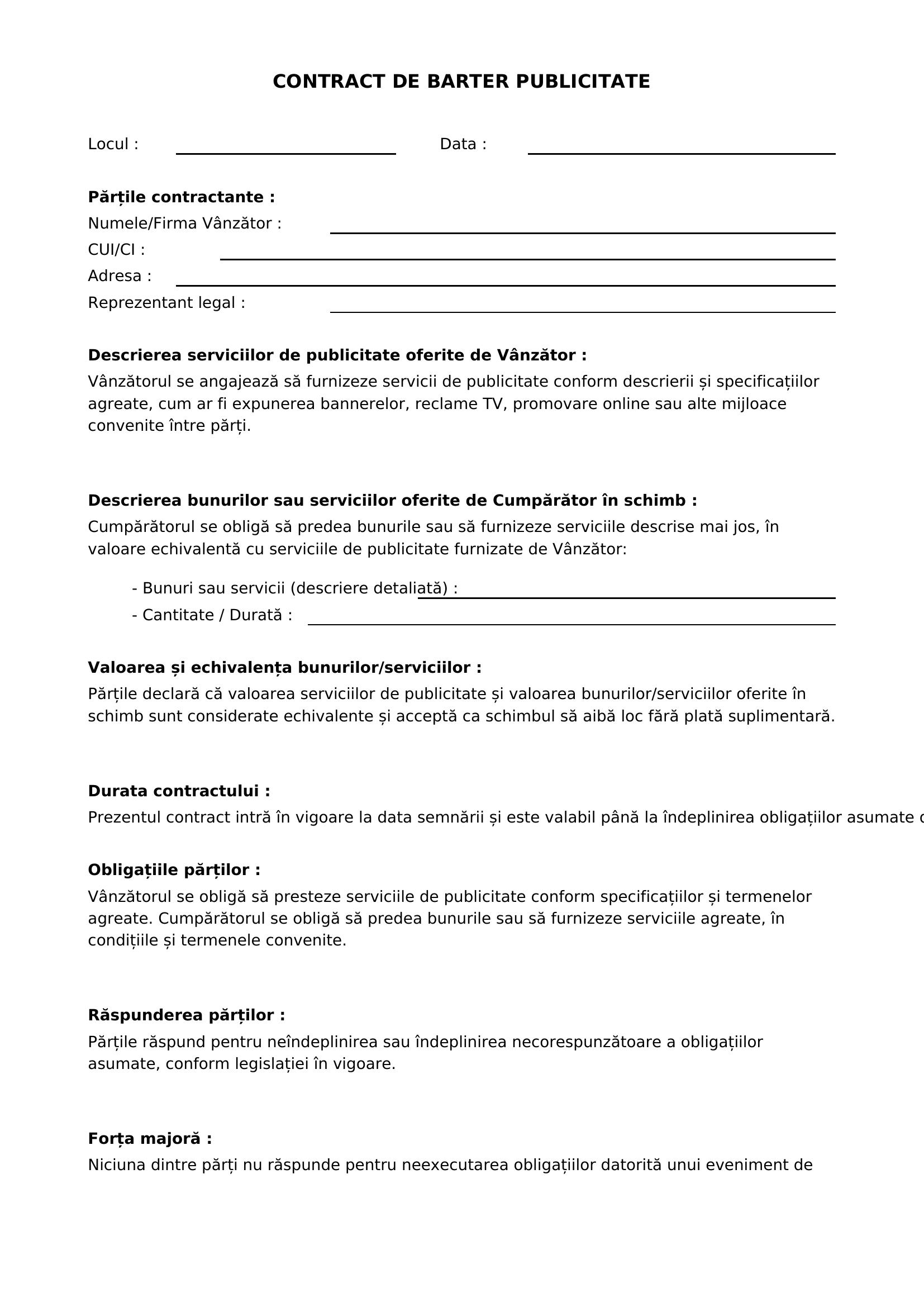 Model Contract Barter Publicitate