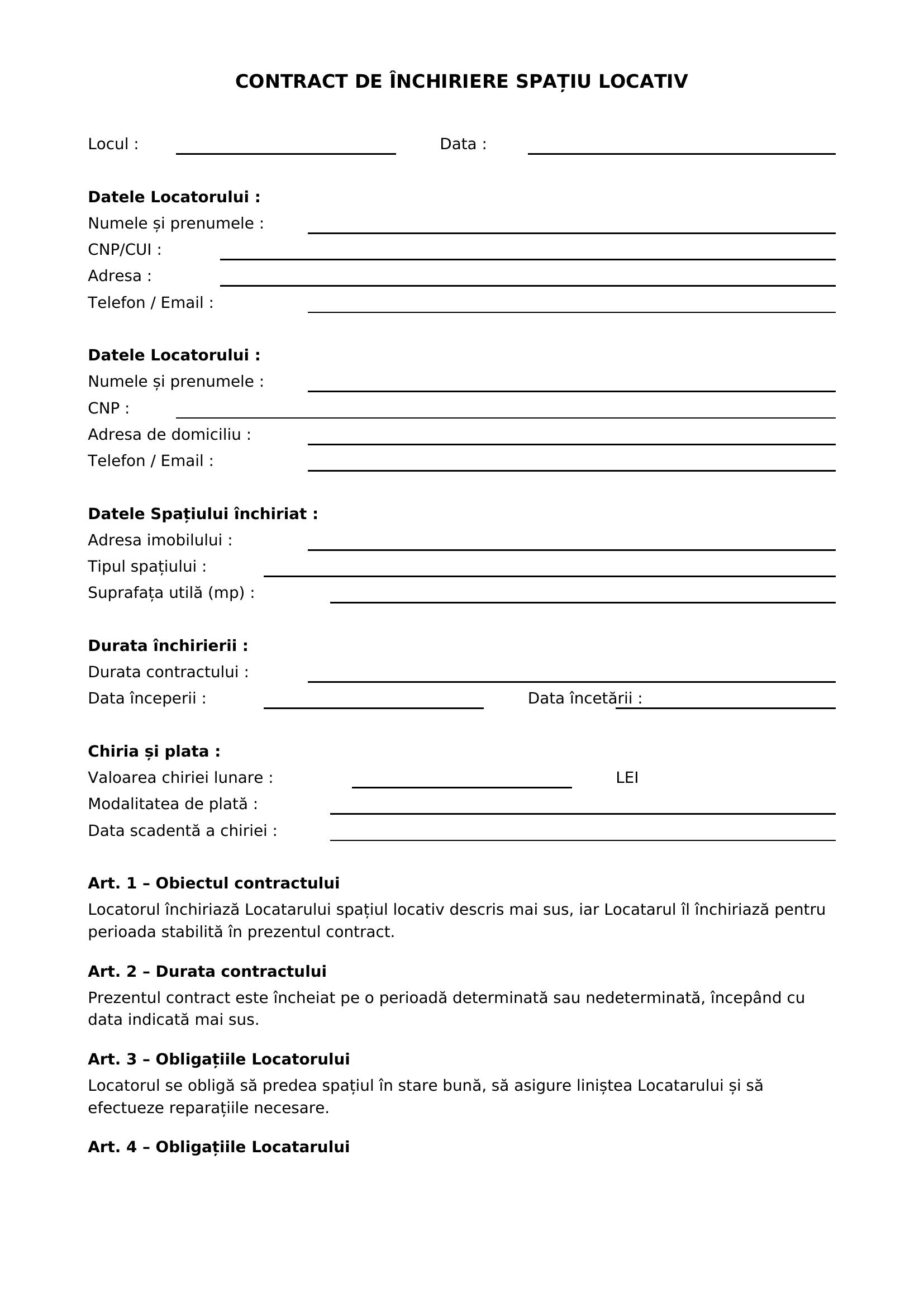 Model Contract Chirie Mapn
