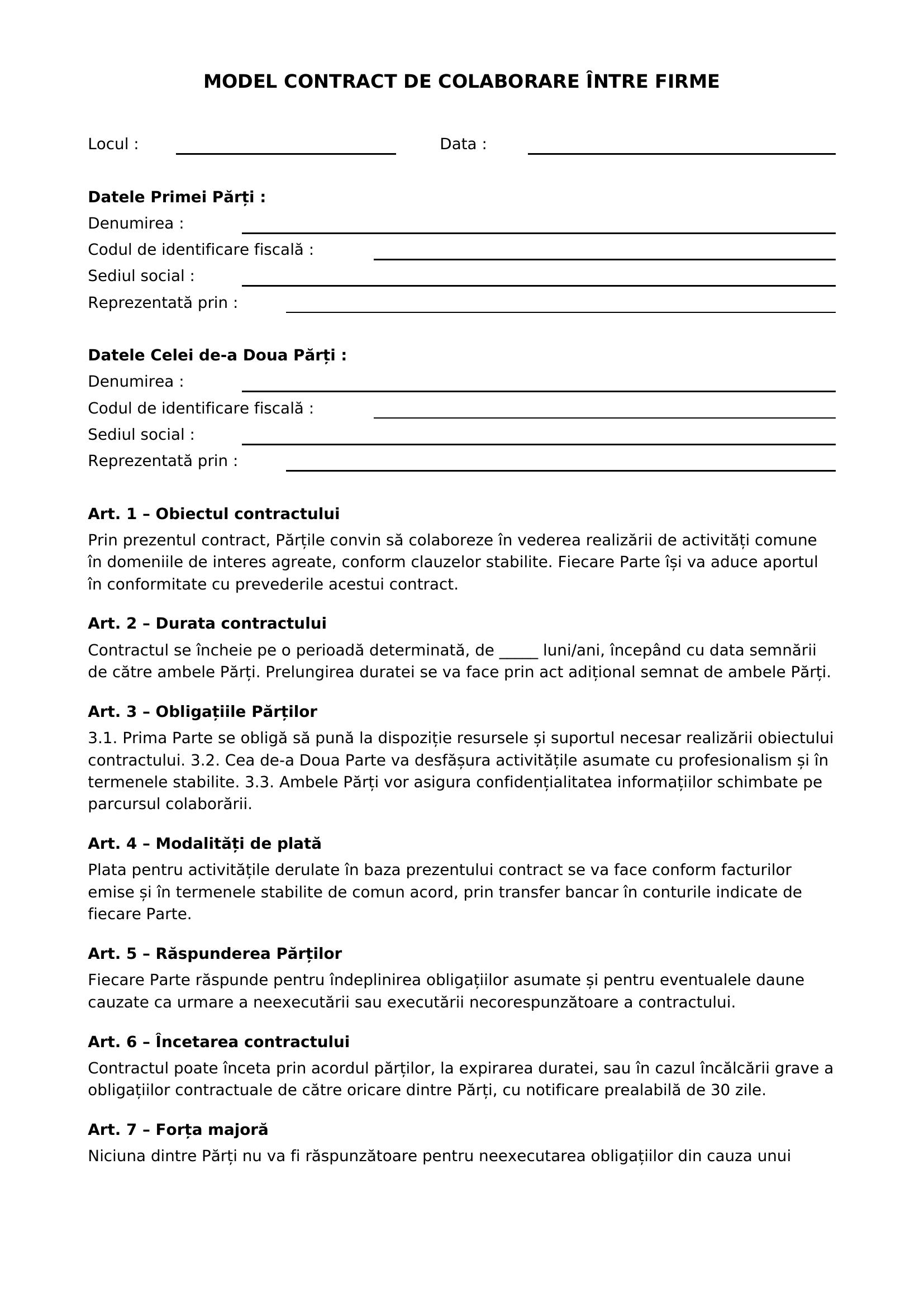 Model Contract De Colaborare Intre Firme