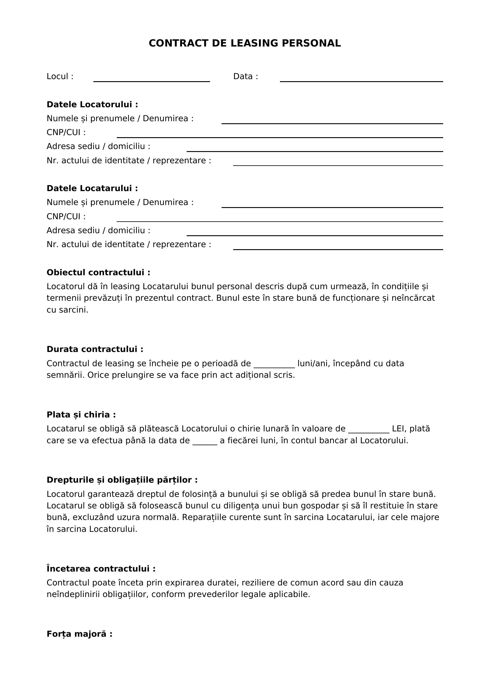 Model Contract Leasing Personal